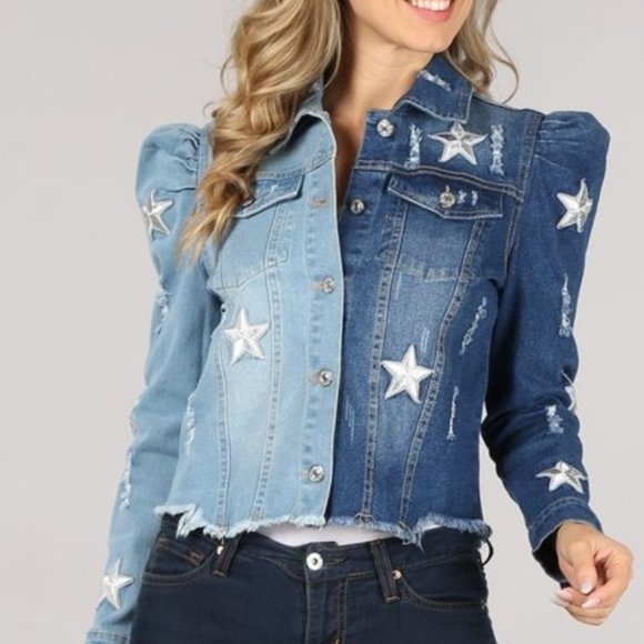 New with tag, Two tone denim jacket - Picture 2 of 7